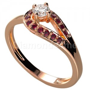 טבעת אירוסין "פריס" בזהב אדום יהלום ורובינים